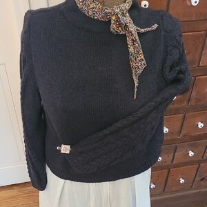 Poetry Dark CableKnit Sweater Size 10 Large 100% ORGANIC COTTON.